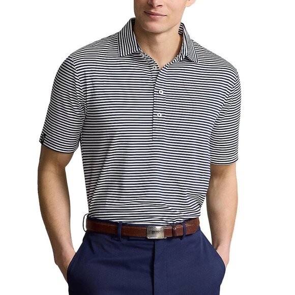 Ralph Lauren RLX Men's Striped Polo Shirt Logo Moisture Wicking Polyester Navy - Picture 1 of 6